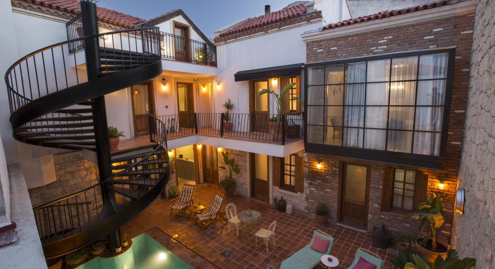 Hotel courtyard and pool