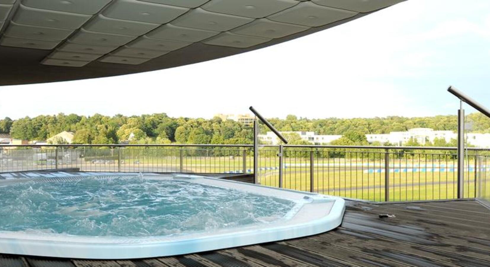 Hot tub overlooking the race track