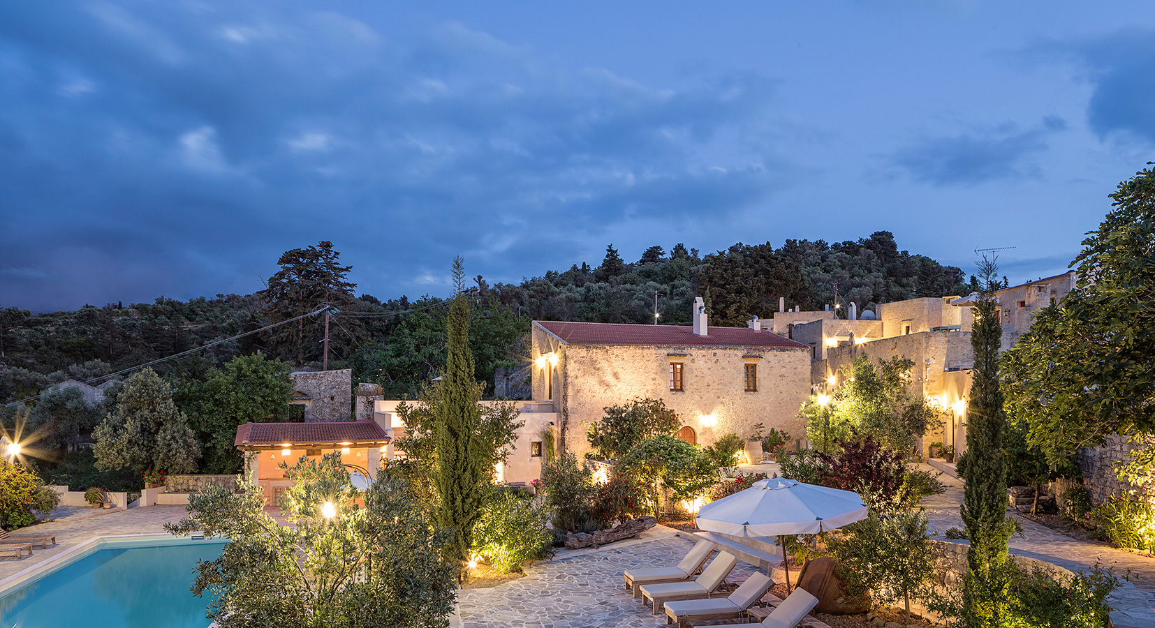 Exterior and Pool Night View