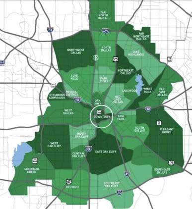 Carte des quartiers de Dallas