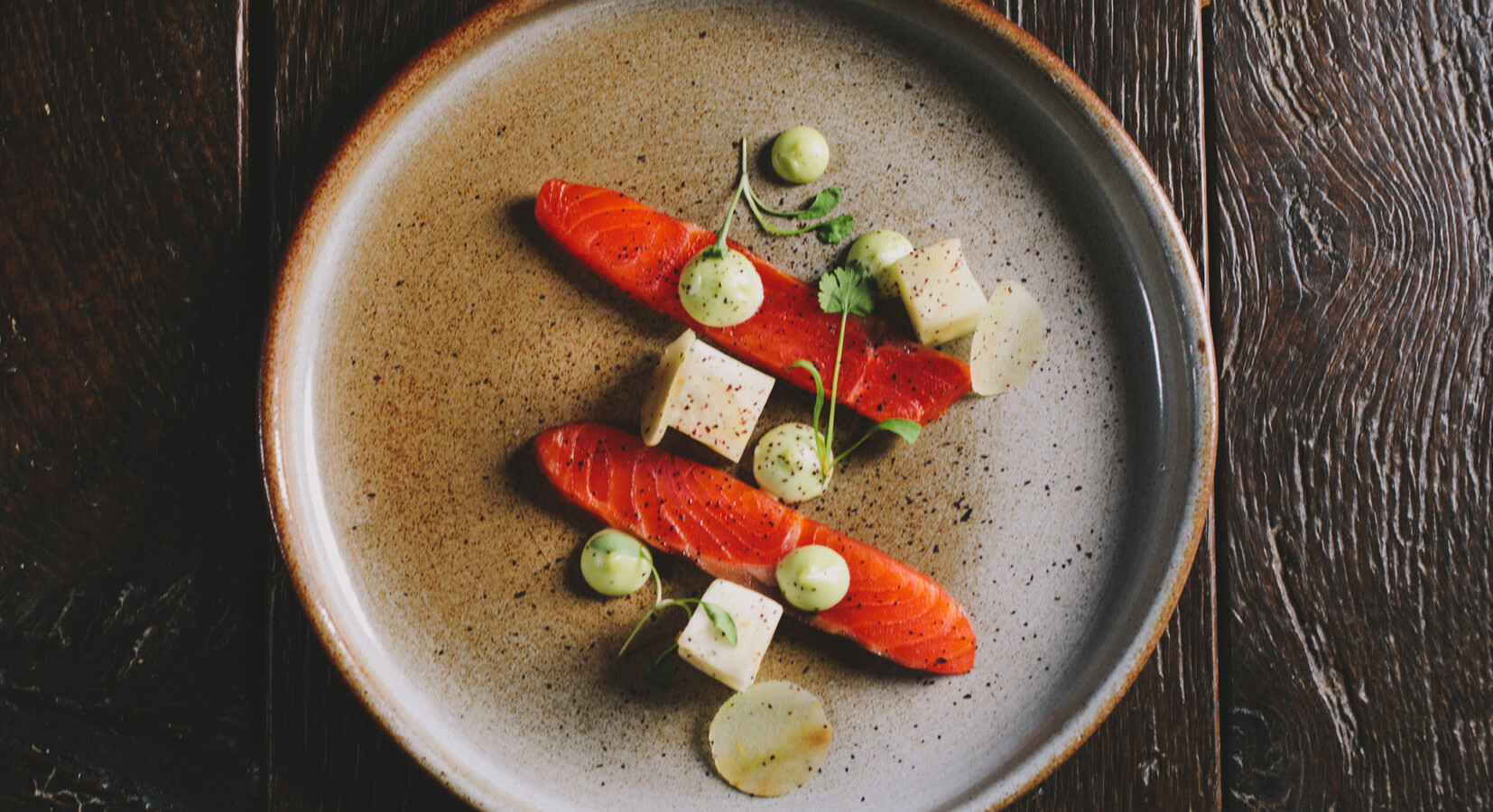 Trout, celeriac, lovage. At Smoke Restaurant.