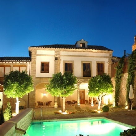 Pool area at night