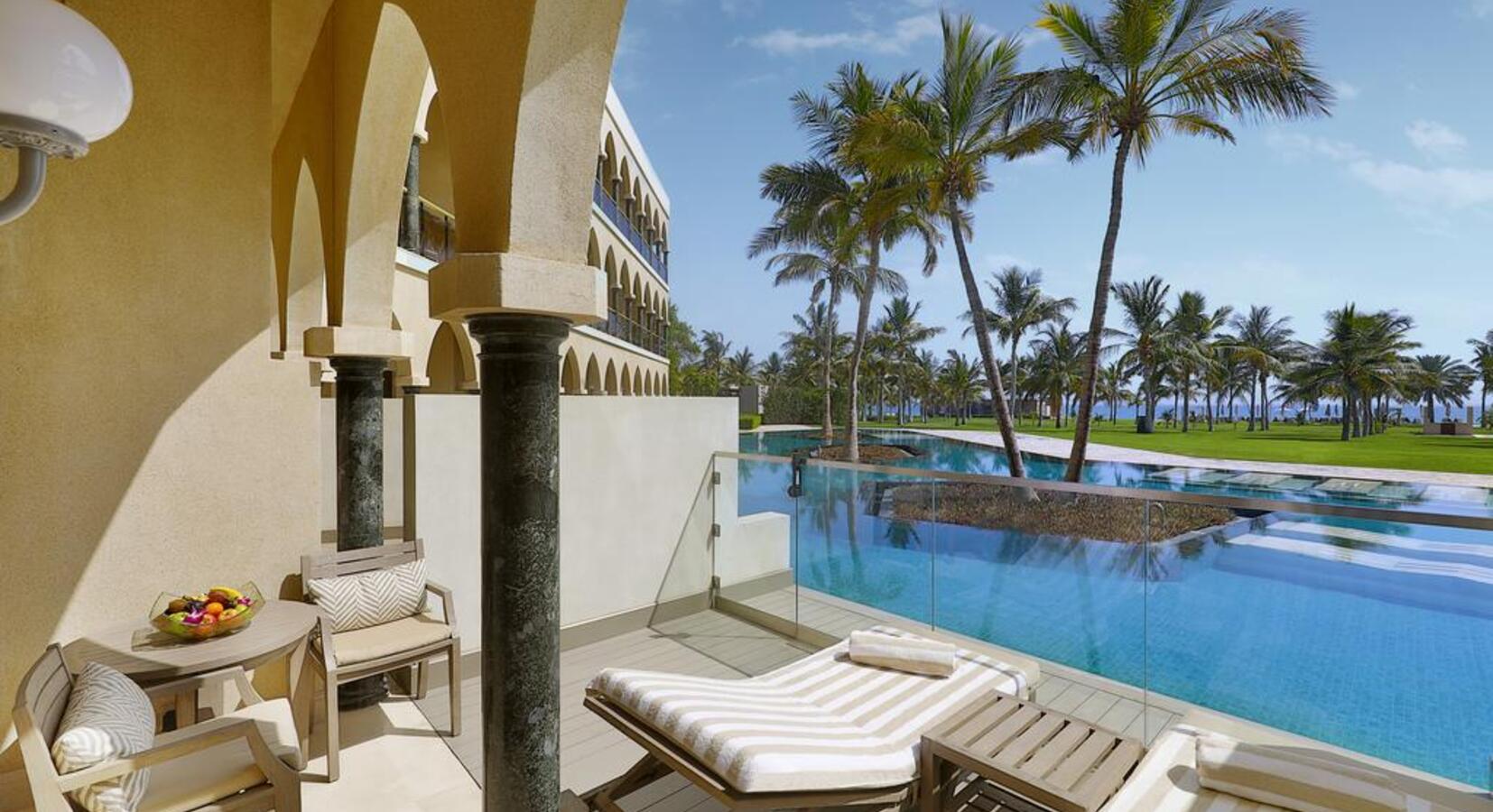 Private terrace with pool views