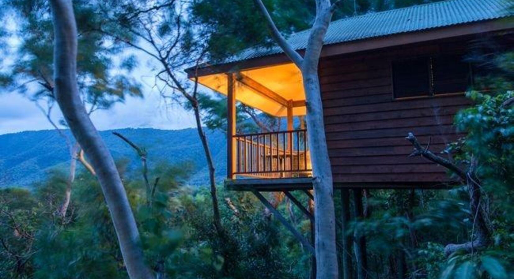 Stilted Bungalow at Night