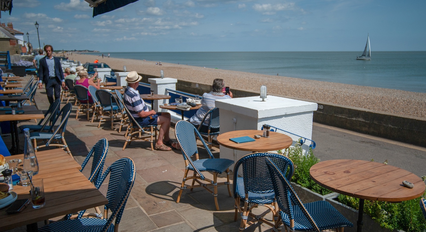 Sea facing terrace at the Brudenell Hotel, Aldeburgh